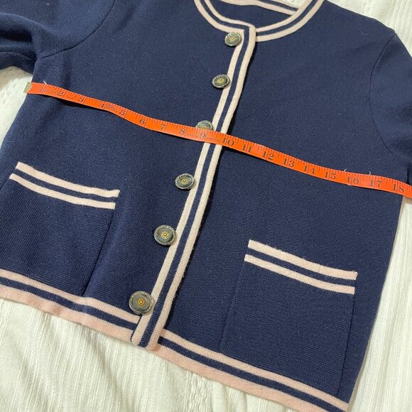 Vintage Preppy Contrast Knit Cardigan Jacket Navy Pink - M - Picture 12 of 12